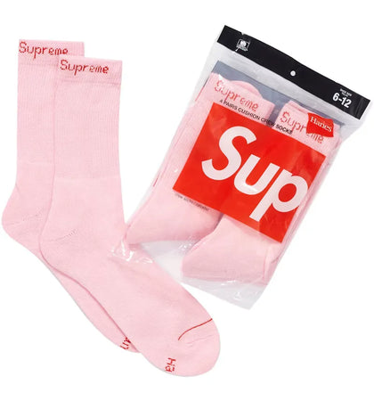 Supreme Hanes Crew Socks (4 Pack) Pink - authentic Supreme product