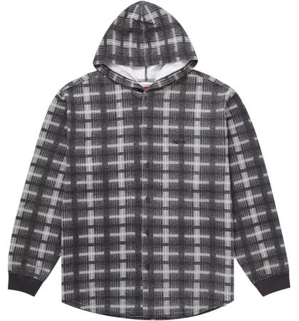 Supreme Hooded Plaid Knit Shirt Black - authentic Supreme apparel