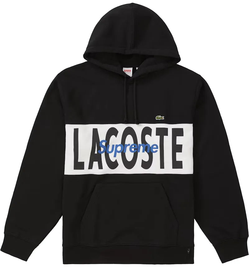 Supreme LACOSTE Logo Panel Hooded Sweatshirt Black - vue 360
