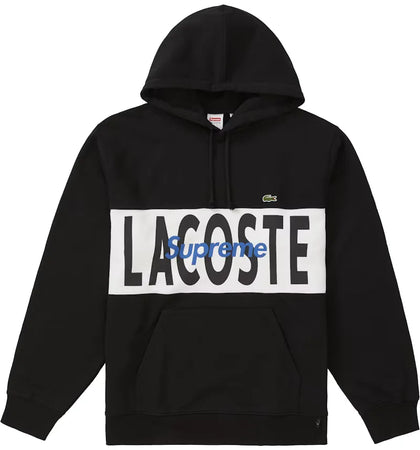 Supreme LACOSTE Logo Panel Hooded Sweatshirt Black - authentic Supreme apparel