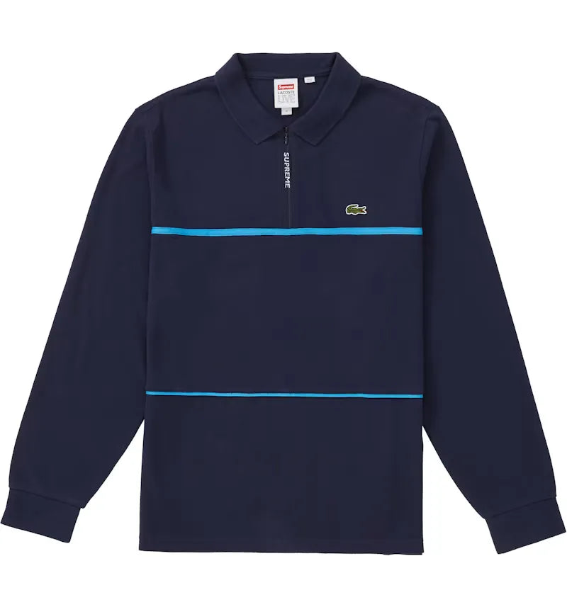 Supreme LACOSTE Pique Zip L/S Polo Navy - vue 360