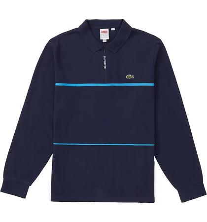 Supreme LACOSTE Pique Zip L/S Polo Navy - authentic Supreme product