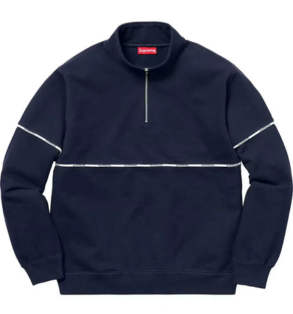 Supreme Logo Piping Half Zip Sweatshirt Navy - authentic Supreme apparel