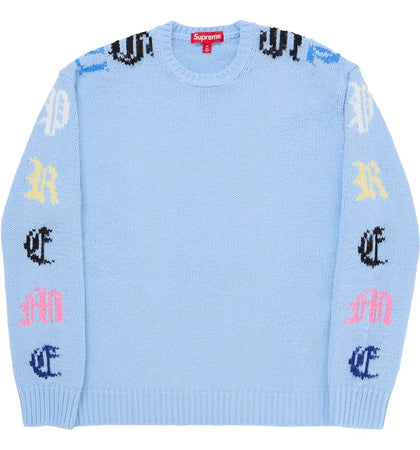 Supreme Old English Sleeves Sweater Light Blue - authentic Supreme apparel