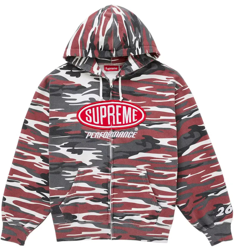 Supreme Performance Zip Up Hooded Sweatshirt Red Camo - vue 360