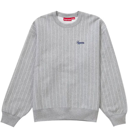 Supreme Pinstripe Crewneck Heather Grey - authentic Supreme product
