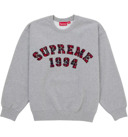 Supreme Plaid Arc Crewneck Heather Grey - authentic Supreme product