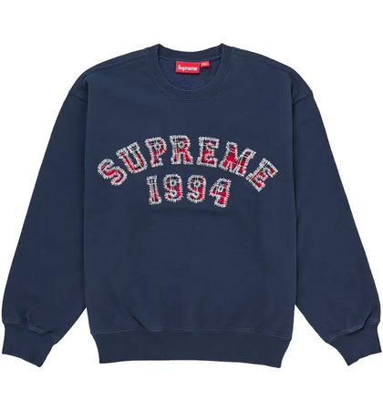 Supreme Plaid Arc Crewneck Navy - authentic Supreme product