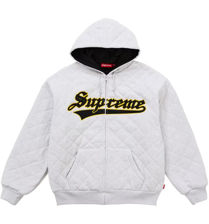 Supreme Quilted Zip Up Hooded Sweatshirt Ash Grey - authentic Supreme apparel