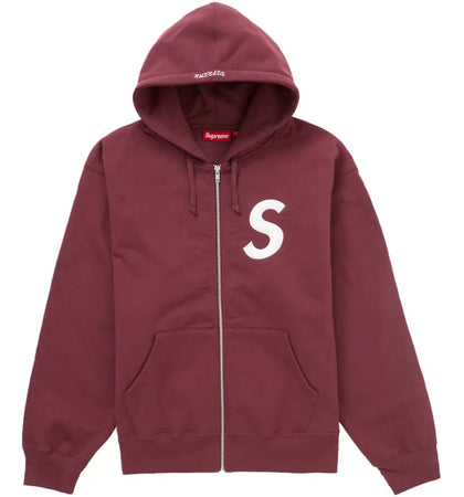 Supreme S Logo Zip Up Hooded Sweatshirt (FW24) Maroon - authentic Supreme apparel