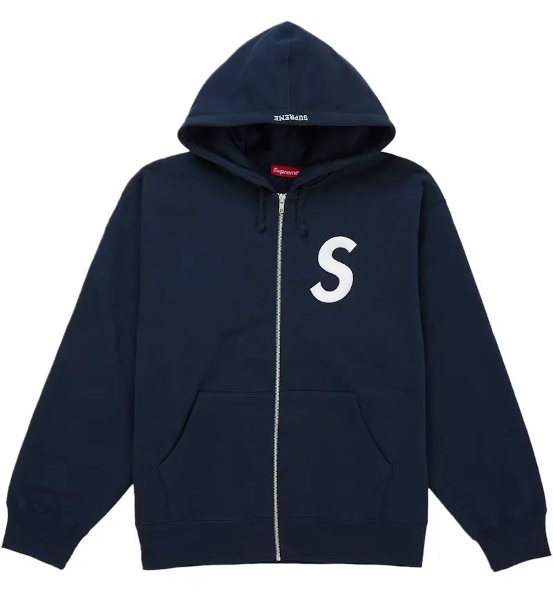 Supreme S Logo Zip Up Hooded Sweatshirt (FW25) Navy - vue 360