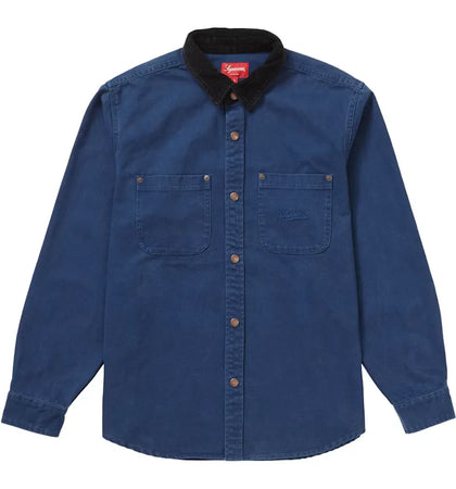 Supreme Script Canvas Snap Shirt Blue - authentic Supreme apparel
