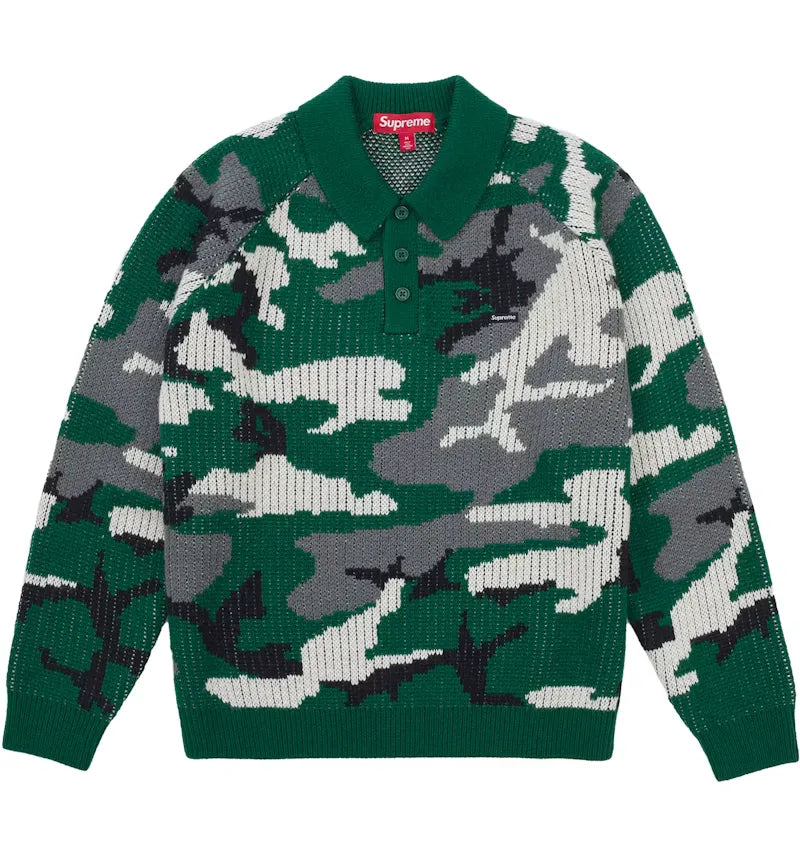 Supreme Small Box Polo Sweater (FW25) Green Camo - vue 360