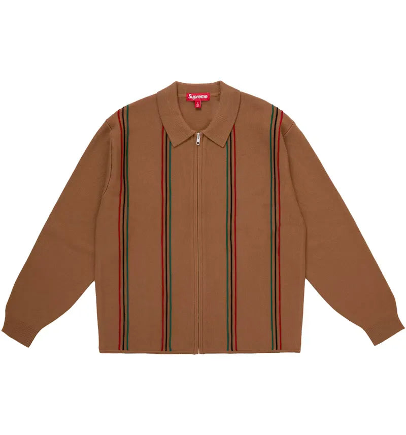 Supreme Stripe Zip Up Polo Sweater Tan - vue 360