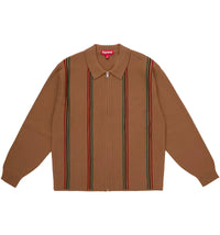 Supreme Stripe Zip Up Polo Sweater Tan