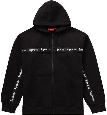 Supreme Text Stripe Zip Up Hooded Sweatshirt Black - authentic Supreme apparel