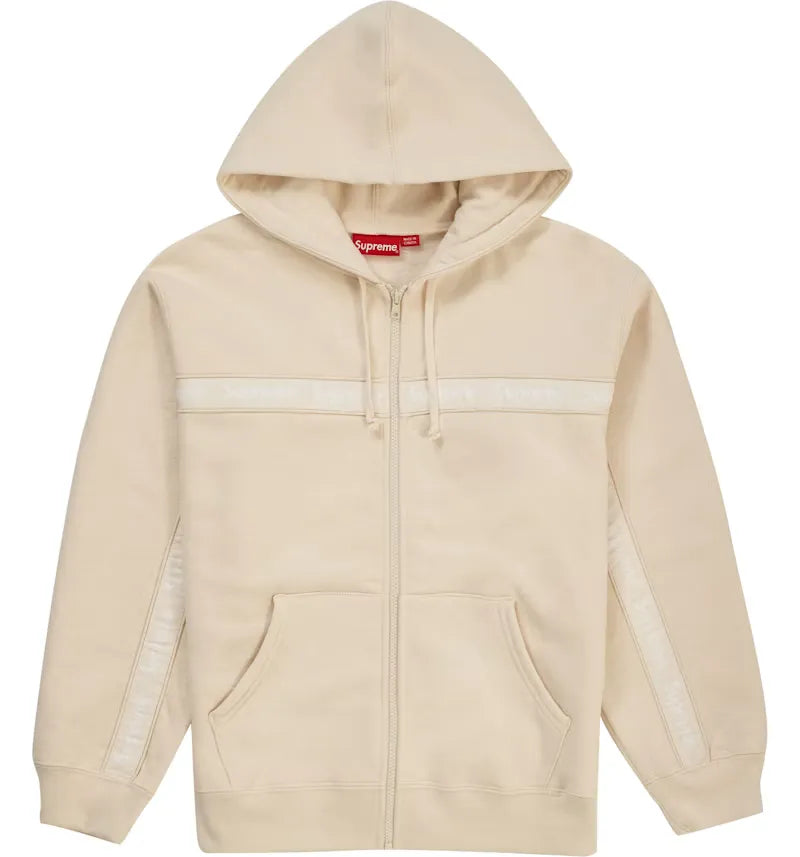 Supreme Text Stripe Zip Up Hooded Sweatshirt Natural - vue 360