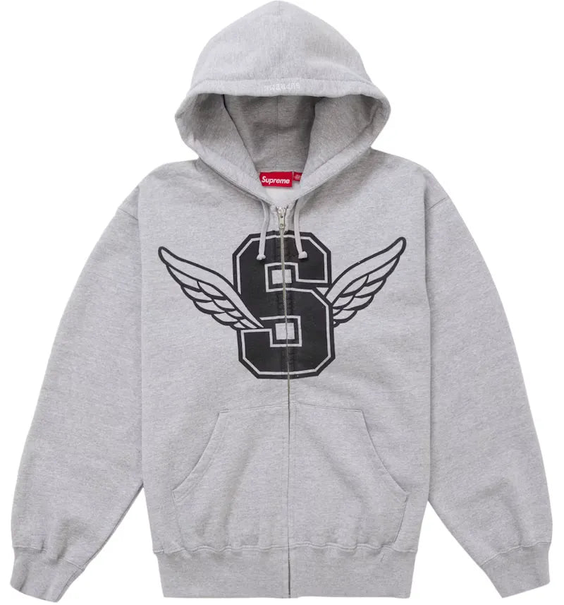 Supreme Wings Zip Up Hooded Sweatshirt Heather Grey - vue 360