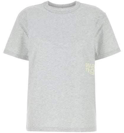 T by Alexander Wang Essential SS Puff Logo & Bound Neck Tee Heather Grey - authentic T by Alexander Wang product