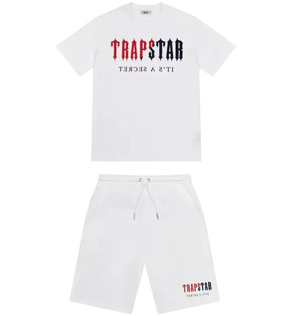 Trapstar Chenille Decoded Short Set White/Red - authentic Trapstar product