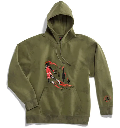 Travis Scott Jordan Washed Suede Hoodie Olive - authentic Travis Scott apparel