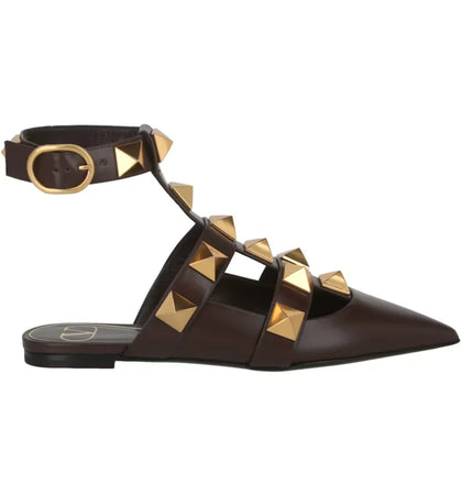 Valentino Roman Stud Ballerina Flats Dark Brown (Women's) - authentic Valentino sneakers