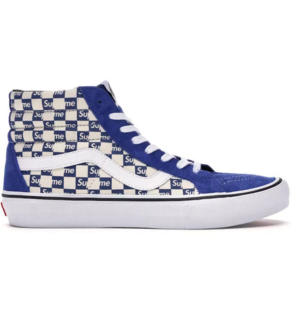 Vans Sk8-Hi Supreme Blue Checker Logo - authentic Vans sneakers