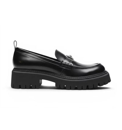 Versace Loafer Leather Shoes Black Silver (Women's) - authentic Versace sneakers