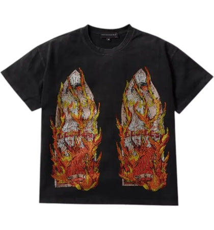 Who Decides War Rhinestone Flame Glass Jersey Black - authentic Who Decides War apparel