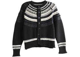 Y's Women's Fair Isle Round Neck Cardigan Off White
