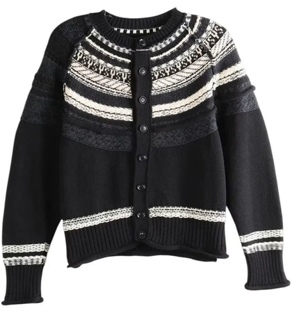 Y's Women's Fair Isle Round Neck Cardigan Off White - authentic Y's product